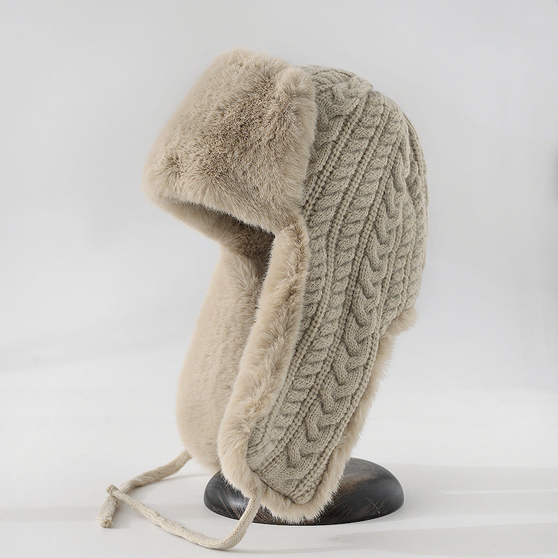 Isla Cable Knit Fur Trim Trapper Hat | Ear Flaps Braided Tie Straps Hat