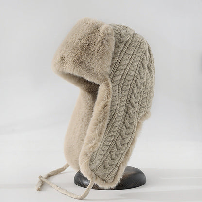 Isla Cable Knit Fur Trim Trapper Hat | Ear Flaps Braided Tie Straps Hat