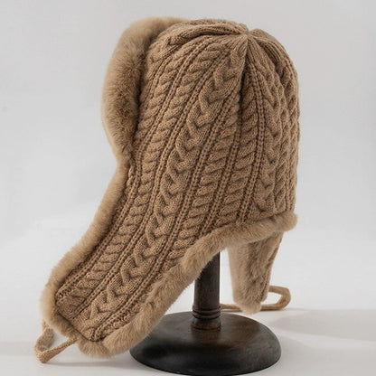 Isla Cable Knit Fur Trim Trapper Hat | Ear Flaps Braided Tie Straps Hat