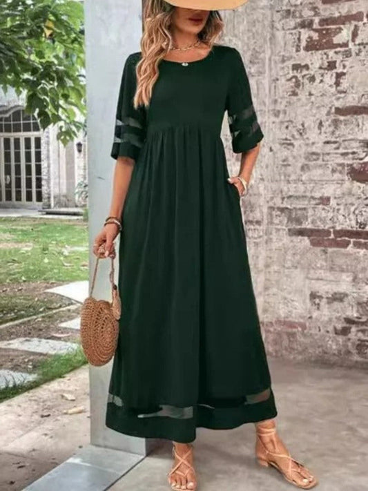 Maxi Dress for Women – Relaxed Fit – A-line Cut – Sheer Details