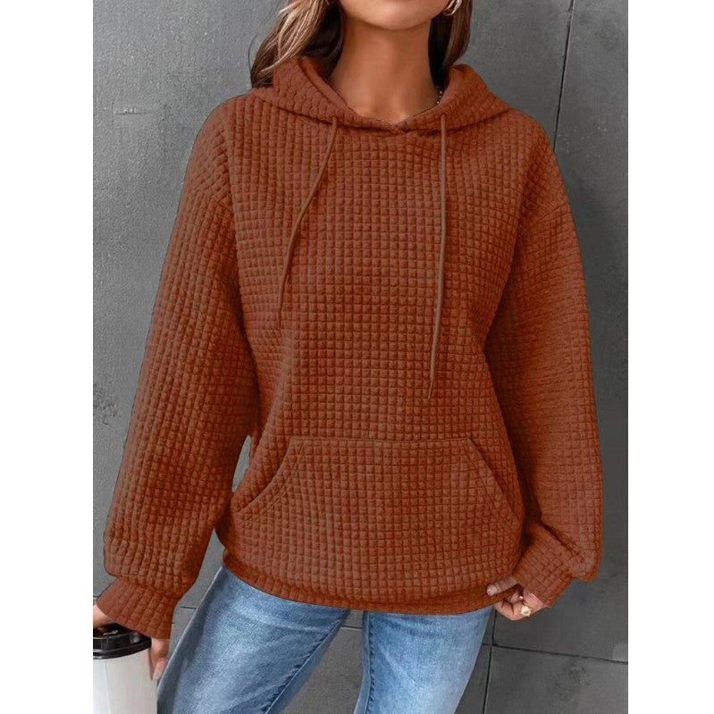 Women's Hoodie – Quilted Design – Relaxed Fit – Kangaroo Pocket – Ribbed Edges