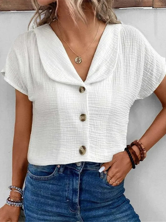 Women's Blouse – Relaxed Fit – Short – Short Sleeve – Crinkled Texture