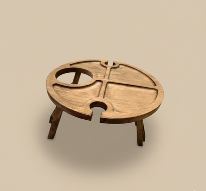 Oak Wood Foldable Table with Wine and Glass Slots