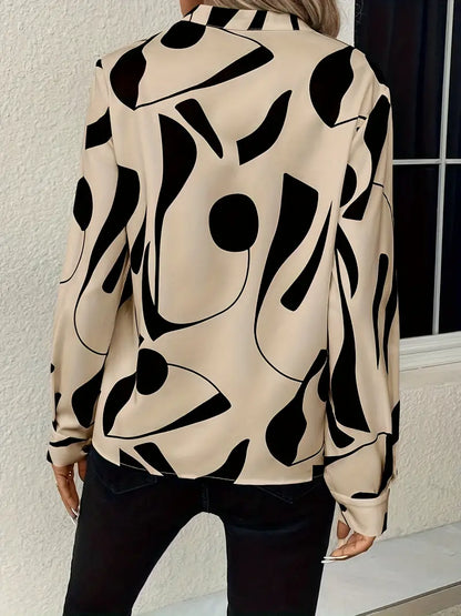 Women's Blouse - V-Neck with Collar - Long-Sleeved Elegant Loose Fit
