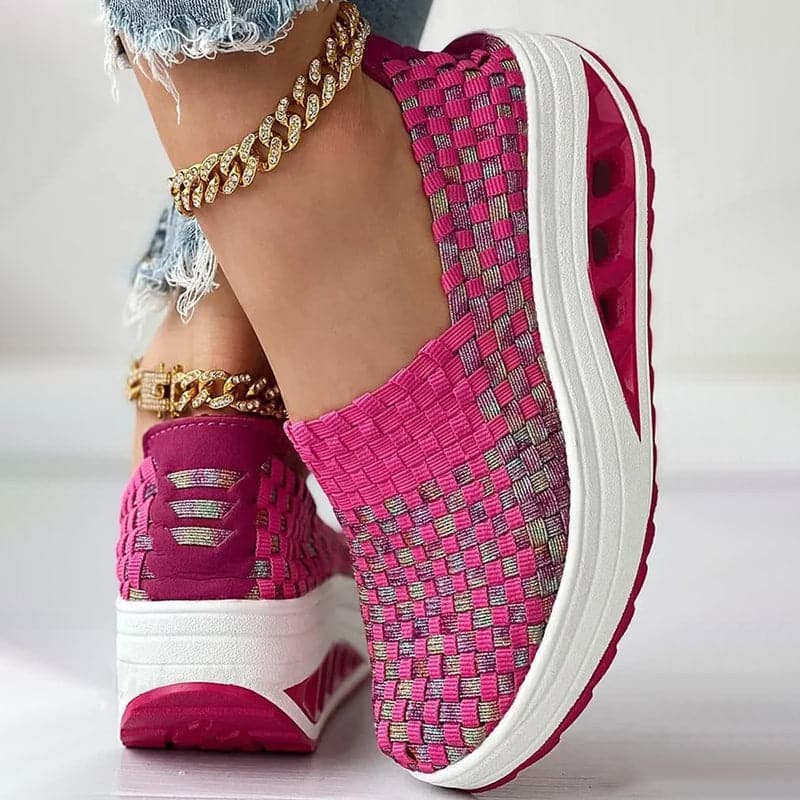Women's Slip-on Sneakers - Breathable Woven Design - Platform Sole - Lightweight and Comfortable