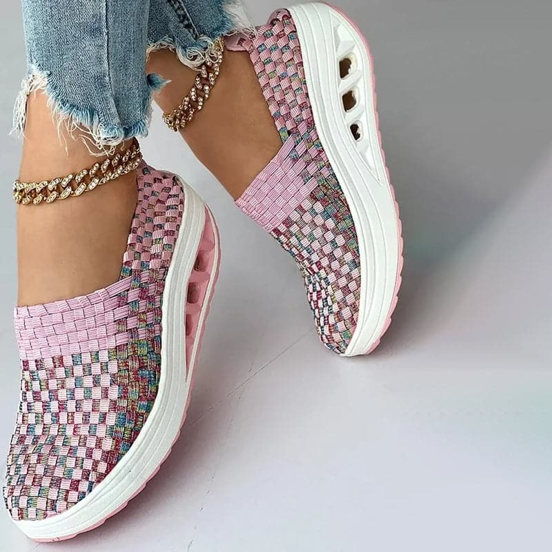Women's Slip-on Sneakers - Breathable Woven Design - Platform Sole - Lightweight and Comfortable