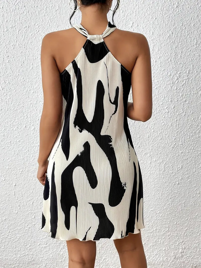 Dress for Women - Sleeveless A-line - Halterneck - Light and Elegant Fit