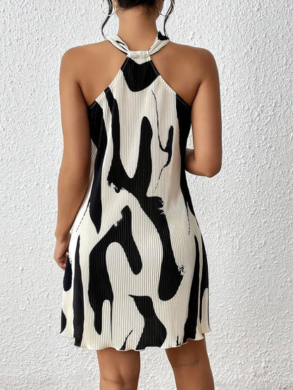 Dress for Women - Sleeveless A-line - Halterneck - Light and Elegant Fit