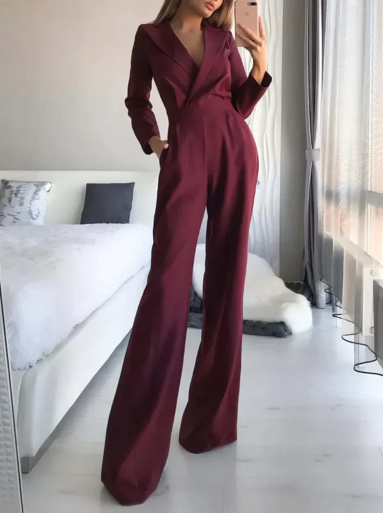 Dakota - Stilfuld Lang Jumpsuit med Krave og Brede Ben for et Raffineret og Moderne Look