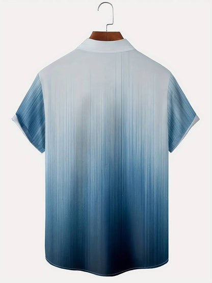 Men's Short-Sleeved Shirt - Button Closure - Gradient Pattern - Classic Collar - Regular Fit