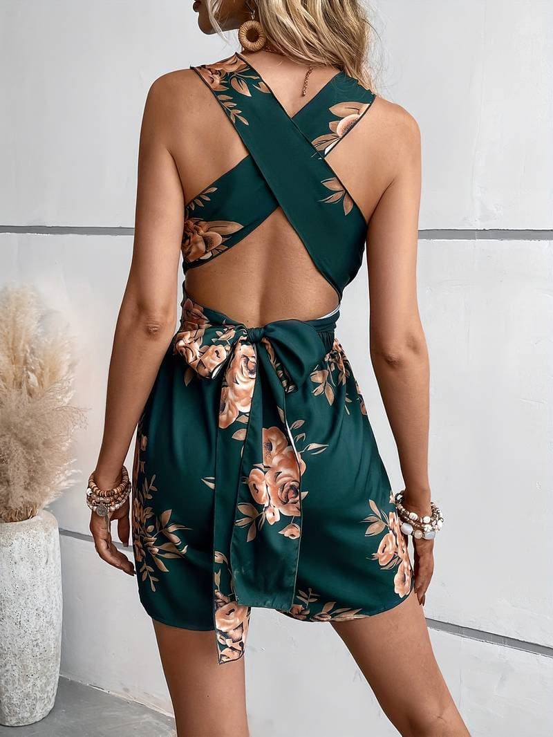 Women's Playsuit - Sleeveless V-neck - Light and Airy - Waistband for Flattering Fit