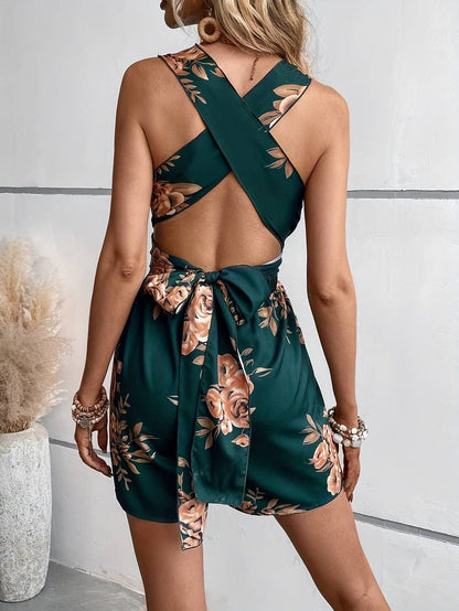 Women's Playsuit - Sleeveless V-neck - Light and Airy - Waistband for Flattering Fit
