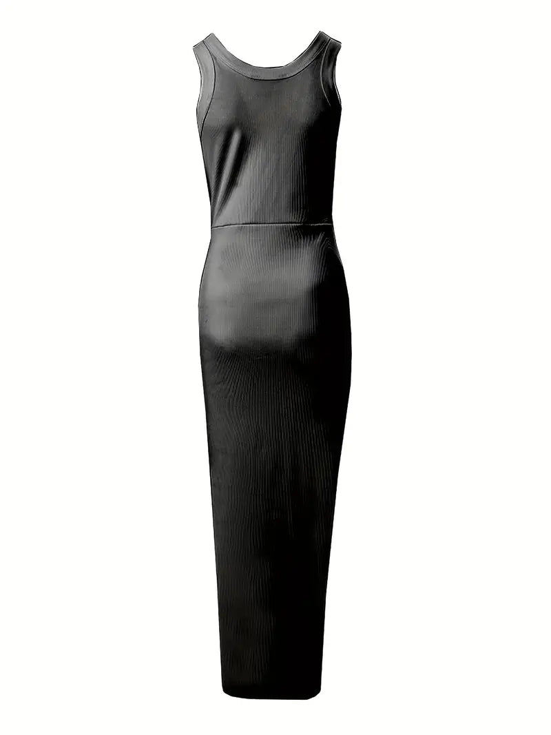 Women's Dress - Sleeveless Bodycon - Slit & Ruched Details - Elegant & Light