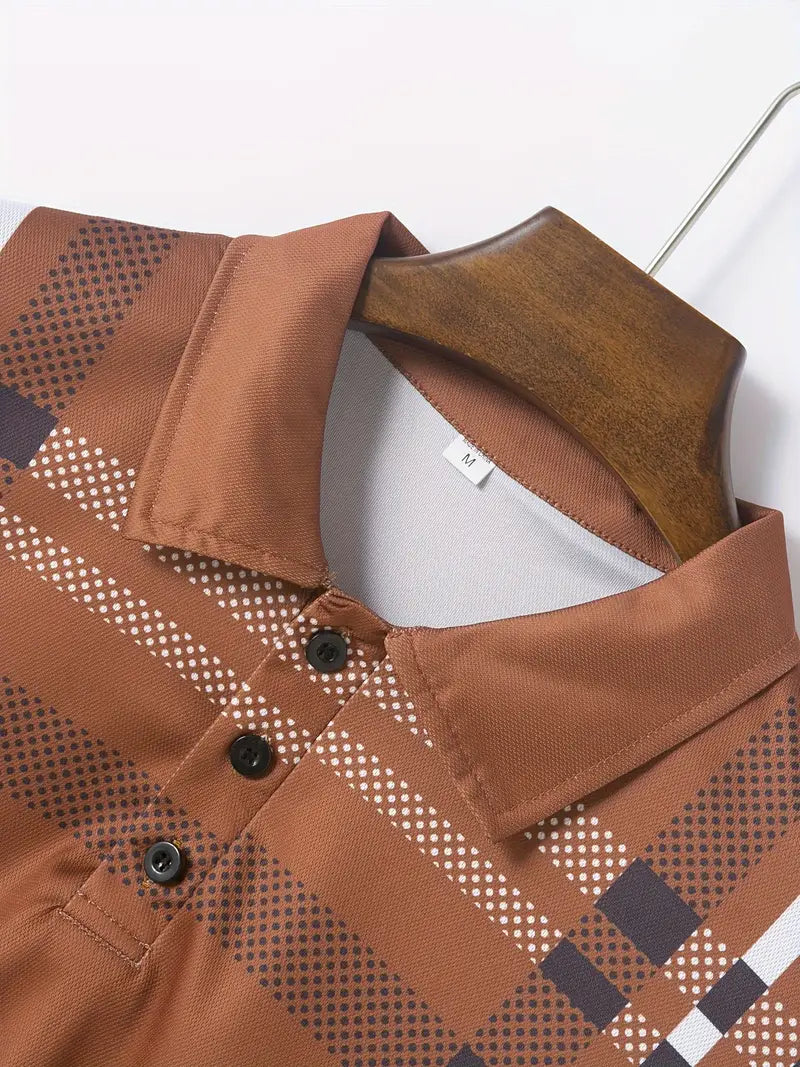 Men's Polo Shirt - Slim Fit - Short Sleeve - Classic Collar - Checkered Design