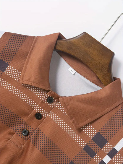 Men's Polo Shirt - Slim Fit - Short Sleeve - Classic Collar - Checkered Design