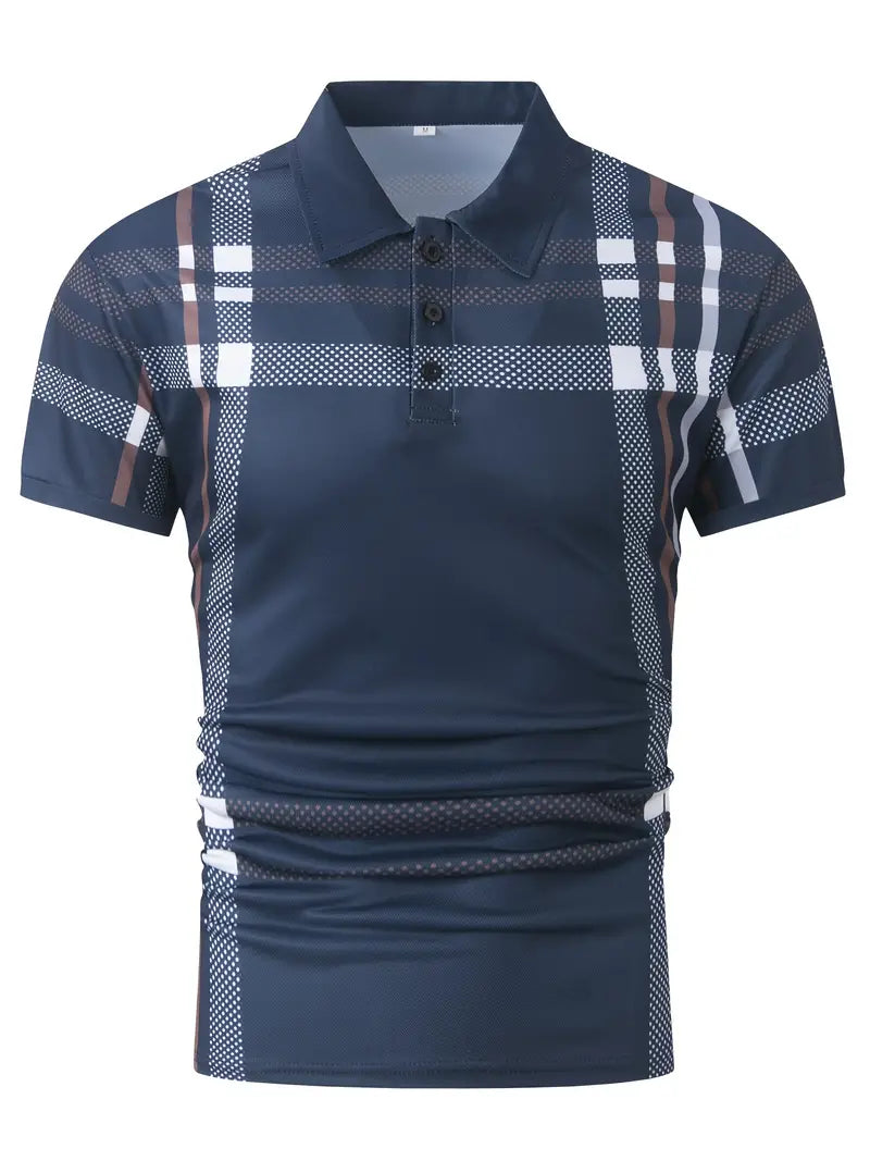 Men's Polo Shirt - Slim Fit - Short Sleeve - Classic Collar - Checkered Design