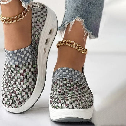 Women's Slip-on Sneakers - Breathable Woven Design - Platform Sole - Lightweight and Comfortable