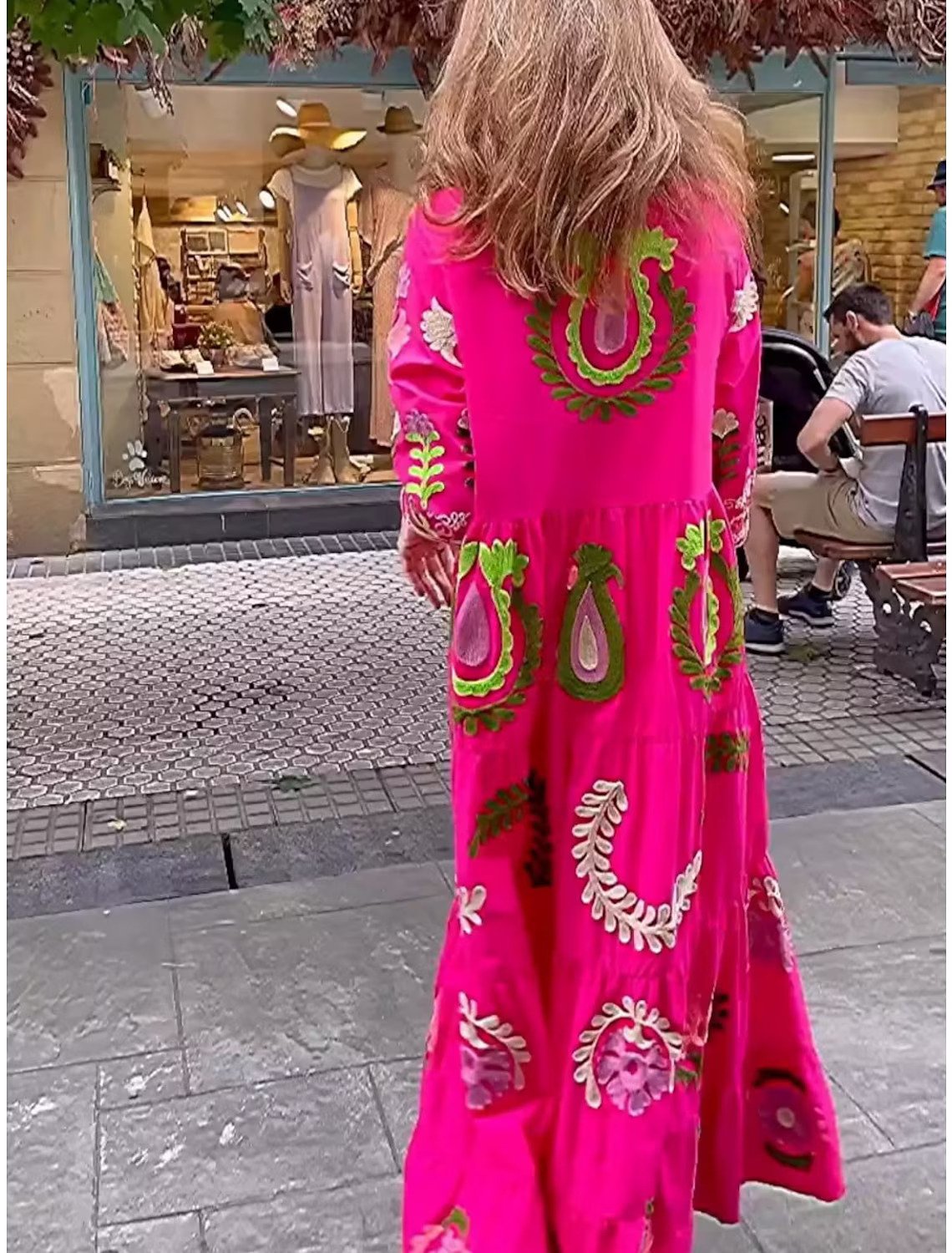 Women's Long Dress - Loose Fit - Long Sleeves - Shirt Collar - Floral Pattern