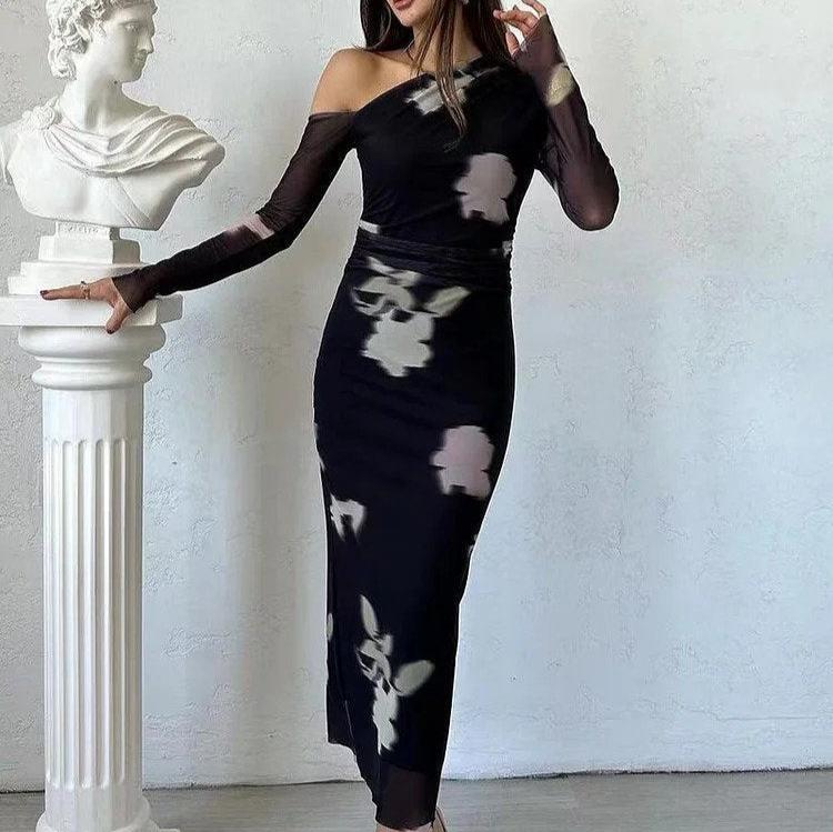 Juliette - Off-shoulder Dress of Chiffon With Print