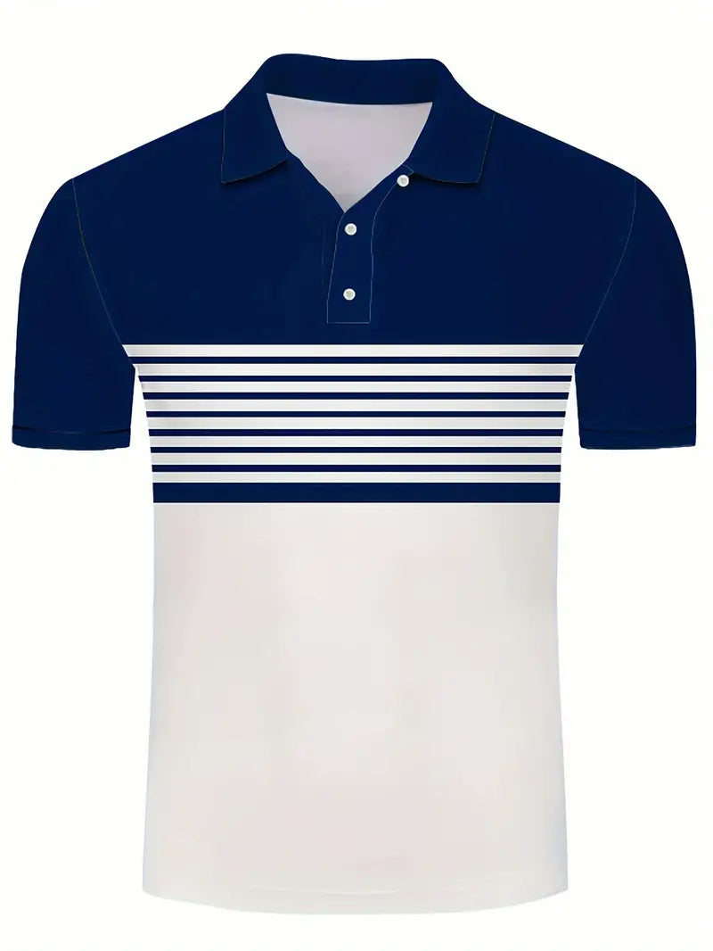 Men's Polo Shirt - Striped Design - Tailored Fit - Short-Sleeved Breathable Casual