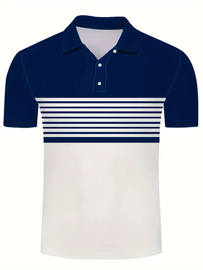 Men's Polo Shirt - Striped Design - Tailored Fit - Short-Sleeved Breathable Casual