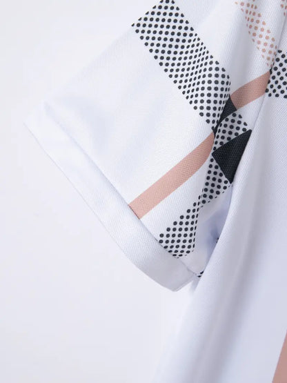 Men's Polo Shirt - Slim Fit - Short Sleeve - Classic Collar - Checkered Design