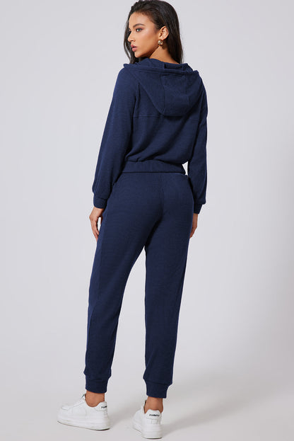 Women's Jogging Set - Ribbed Knit - Half Zip Sweater & Jogging Pants - Relaxed Fit