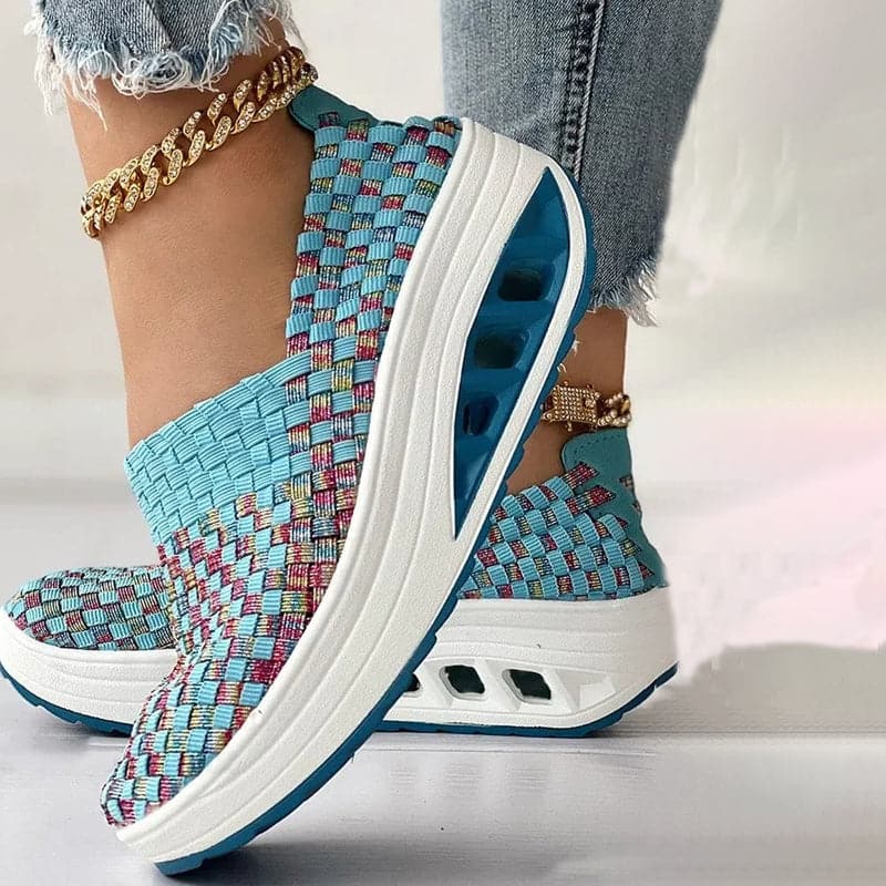 Women's Slip-on Sneakers - Breathable Woven Design - Platform Sole - Lightweight and Comfortable