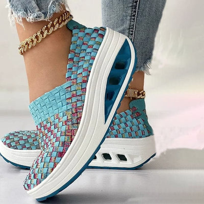 Women's Slip-on Sneakers - Breathable Woven Design - Platform Sole - Lightweight and Comfortable