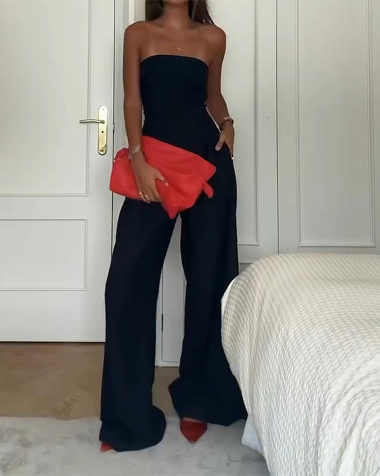 Women's Strapless Jumpsuit - Flowy Fit - Wide Leg - Elegant & Comfortable