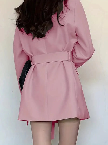 Women's Blazer Dress - Tailored Fit - Belted Waist - Single Button with Flap Pockets