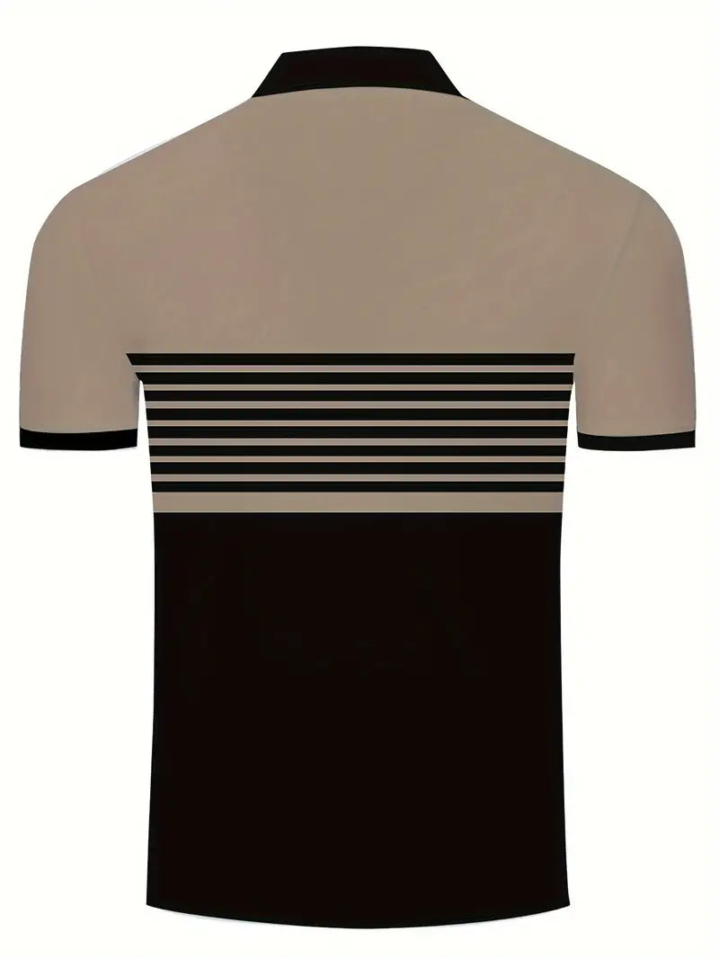 Men's Polo Shirt - Striped Design - Tailored Fit - Short-Sleeved Breathable Casual