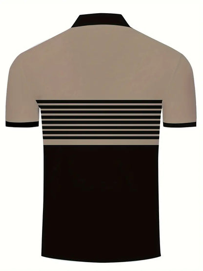 Men's Polo Shirt - Striped Design - Tailored Fit - Short-Sleeved Breathable Casual