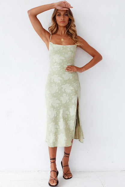 Dress for Women – Midi Slip Fit – Cowl Neck – High Slit – Floral Pattern – Luxury Fabric