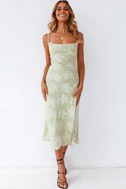 Dress for Women – Midi Slip Fit – Cowl Neck – High Slit – Floral Pattern – Luxury Fabric