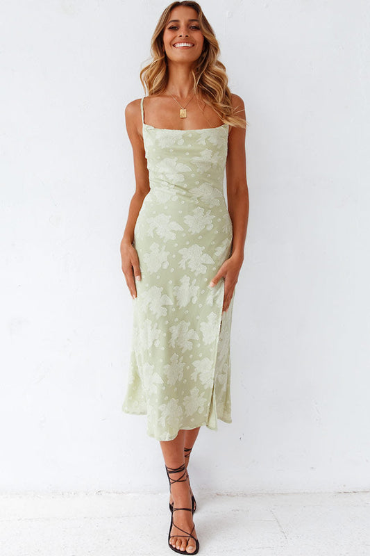 Dress for Women – Midi Slip Fit – Cowl Neck – High Slit – Floral Pattern – Luxury Fabric