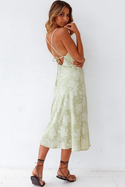 Dress for Women – Midi Slip Fit – Cowl Neck – High Slit – Floral Pattern – Luxury Fabric