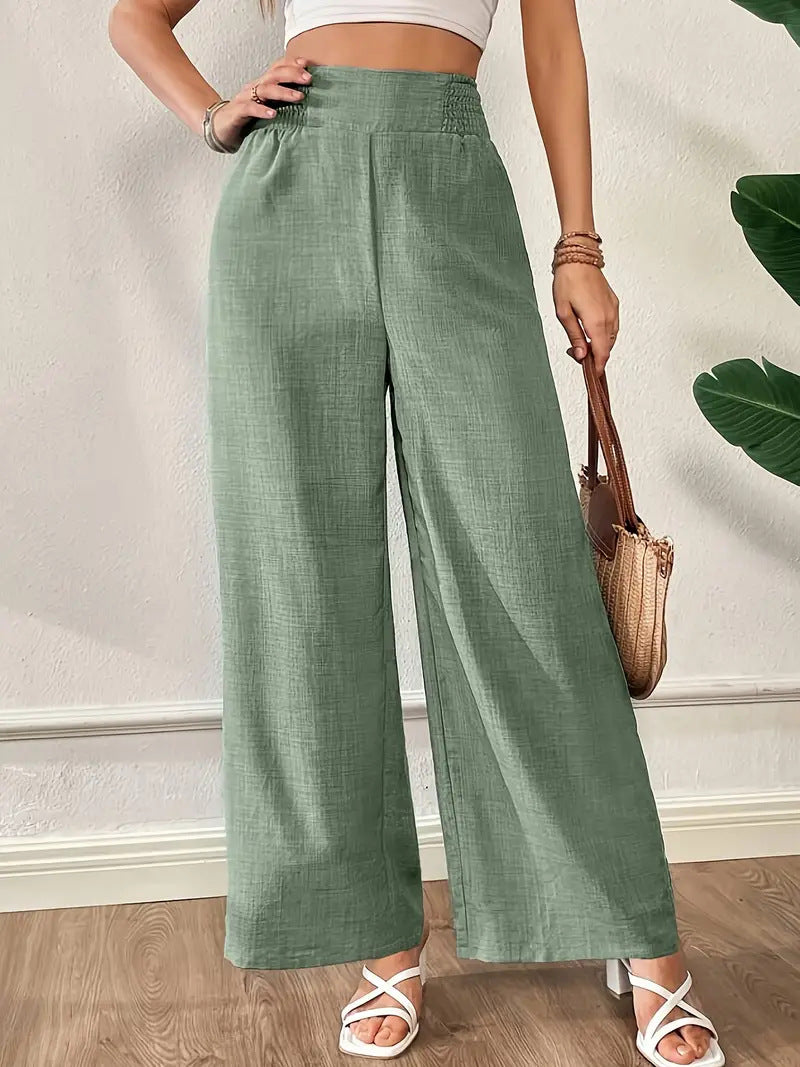 Women's Pants – Wide Legs – High Waist – Light and Breathable – Full Length – Elastic Waist