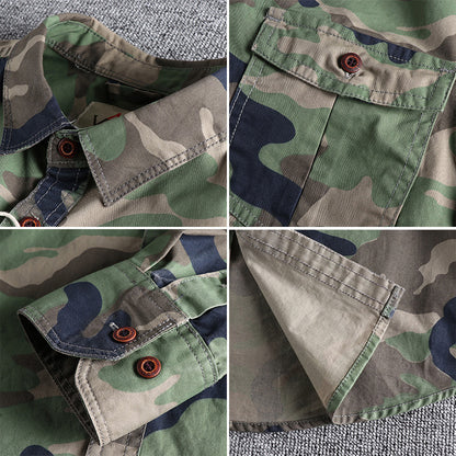 Men's Jacket - Lightweight Cotton - Relaxed Fit - Camouflage - Button Closure & Chest Pockets