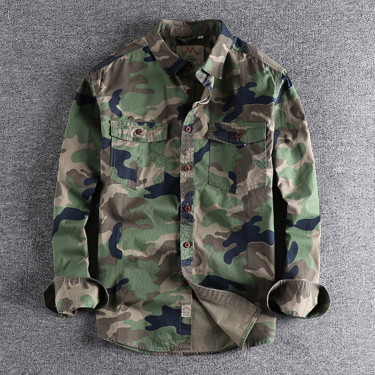 Men's Jacket - Lightweight Cotton - Relaxed Fit - Camouflage - Button Closure & Chest Pockets