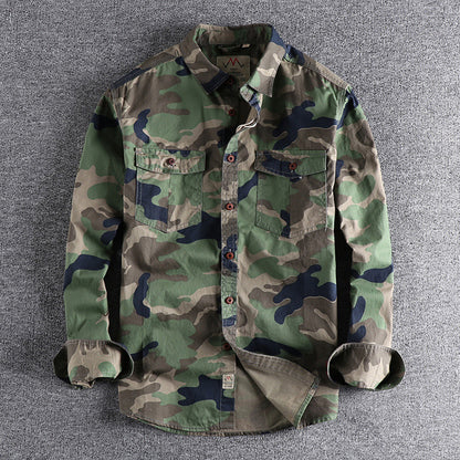 Men's Jacket - Lightweight Cotton - Relaxed Fit - Camouflage - Button Closure & Chest Pockets
