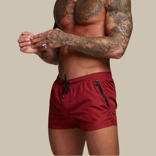 Men's Swim Trunks – Slim Fit – Quick-Drying Breathable Fabric – Elastic Waist with Drawstring – Zipper Pockets