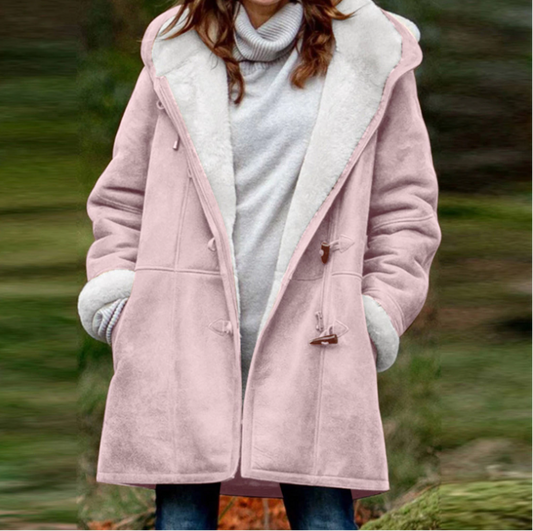 Women's Shearling Coat - Soft and Warm - Hood & Toggle Closure - Lined Comfort