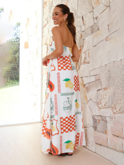 Strapless Maxi Dress - Light And Breathable Fabric - Loose Fit - Elegant Patterns