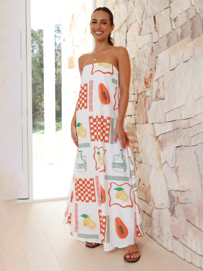 Strapless Maxi Dress - Light And Breathable Fabric - Loose Fit - Elegant Patterns