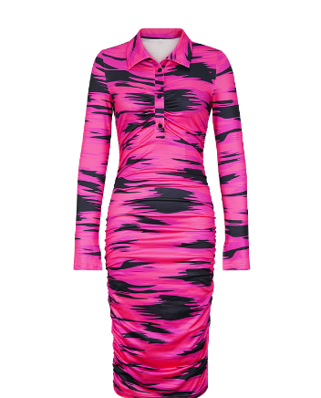 Women's Midi Dress - Bodycon Fit - Long Sleeves - V-Neck - Ruched Detail