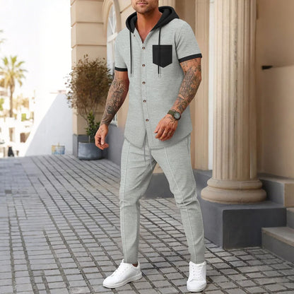Men's Training Set – Relaxed Fit – Hooded Jacket with Button Closure – Soft and Breathable
