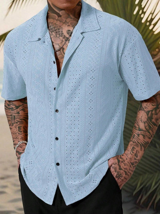 Men's Shirt with Short Sleeves – Breathable Jacquard – Regular Fit – Casual Style