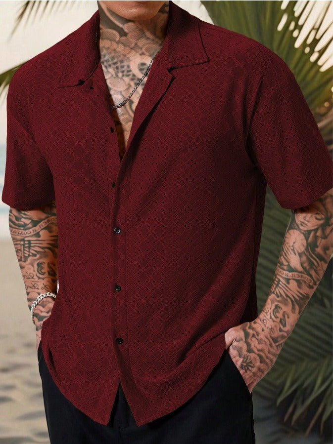 Men's Shirt with Short Sleeves – Breathable Jacquard – Regular Fit – Casual Style