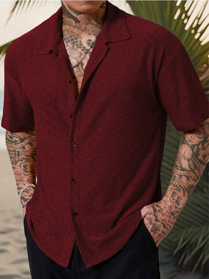 Men's Shirt with Short Sleeves – Breathable Jacquard – Regular Fit – Casual Style